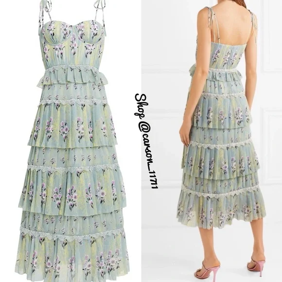 NWT Self Portrait Floral Tiered Chiffon Midi Dress US10 - Picture 2 of 16